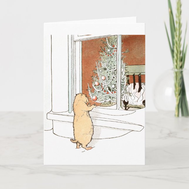 Cartes Pour Fêtes Annuelles Arbre de chien et de Noël de prairie (Devant)