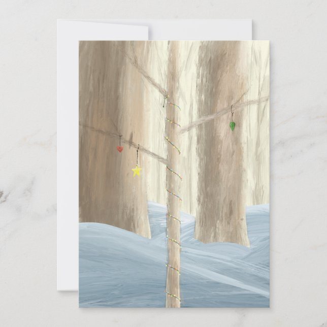 Cartes Pour Fêtes Annuelles Arbre de fête dans une forêt enneigée (Devant)