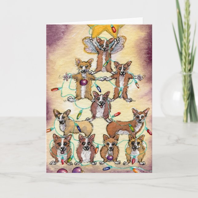 Cartes Pour Fêtes Annuelles Arbre de fourrure de corgi (Devant)