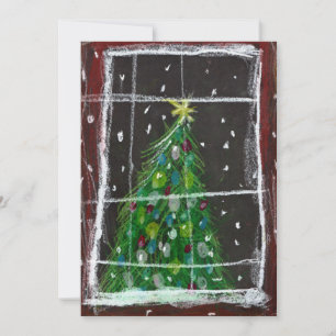 Cartes Pour Fêtes Annuelles Arbre De Noël À La Fenêtre Aux Lumières De La Nuit