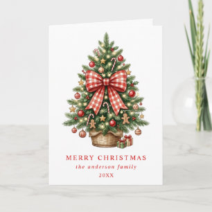 Cartes Pour Fêtes Annuelles Arbre de Noël à l'aquarelle élégant avec ruban gin