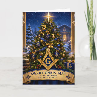 Cartes Pour Fêtes Annuelles Arbre de Noël à l'aquarelle franc-maçon maçonnique