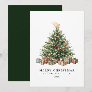 Cartes Pour Fêtes Annuelles Arbre de Noël à l'aquarelle verte élégant sans pho