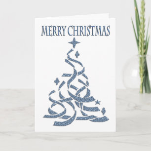 Cartes Pour Fêtes Annuelles Arbre de Noël abstrait dans le bleu avec le gree