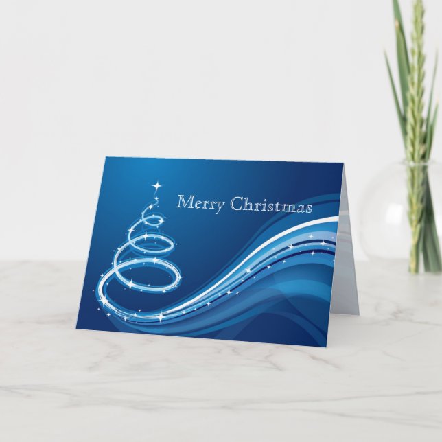 Cartes Pour Fêtes Annuelles Arbre De Noël Abstrait En Blanc Et Bleu (Devant)