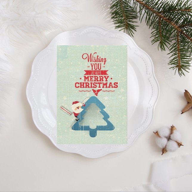 Cartes Pour Fêtes Annuelles Arbre de Noël Aqua Blue Santa Claus (Créateur téléchargé)