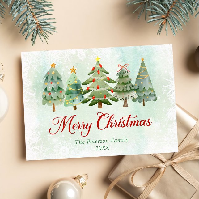 Cartes Pour Fêtes Annuelles Arbre de Noël aquarelle élégant Joyeux Noël (Créateur téléchargé)