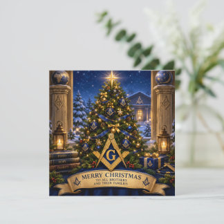 Cartes Pour Fêtes Annuelles Arbre de Noël aquarelle franc-maçon maçonnique
