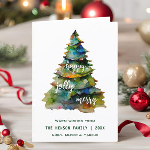 Cartes Pour Fêtes Annuelles Arbre de Noël Aquarelle Joyeux Jolly Happy