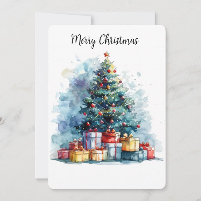 Cartes Pour Fêtes Annuelles Arbre de Noël aquarelle personnalisable (Devant)