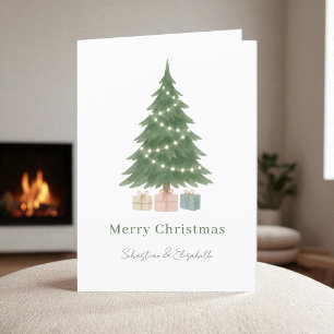 Cartes Pour Fêtes Annuelles Arbre de Noël aquarelle Photo Personnalisée