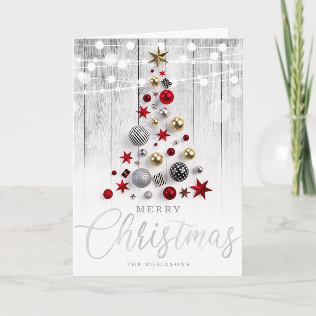 Cartes Pour Fêtes Annuelles Arbre de Noël argenté rustique élégant (Devant)