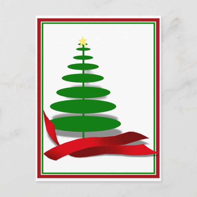Cartes Pour Fêtes Annuelles Arbre de Noël au ruban rouge (Devant)