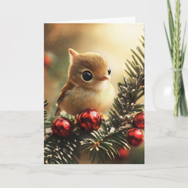Cartes Pour Fêtes Annuelles Arbre de Noël aux oiseaux mignons (Devant)