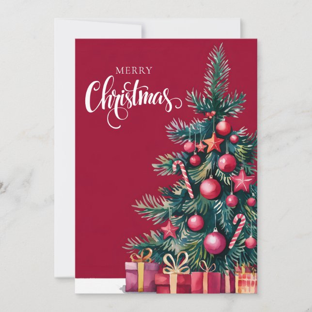 Cartes Pour Fêtes Annuelles Arbre de Noël avec aquarelle (Devant)
