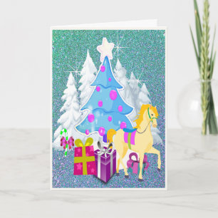 Cartes Pour Fêtes Annuelles Arbre de Noël avec Cheval et Cadeaux Parties scint