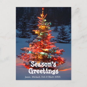 Cartes Pour Fêtes Annuelles Arbre de Noël avec des lumières dehors