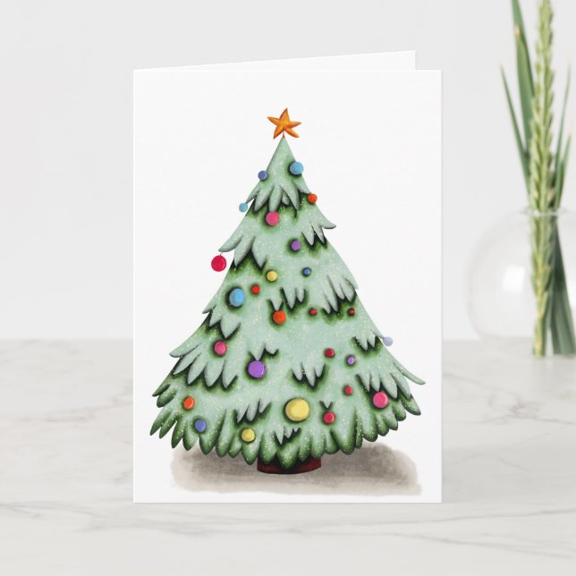 Cartes Pour Fêtes Annuelles Arbre de Noël avec ornements illustrés (Devant)