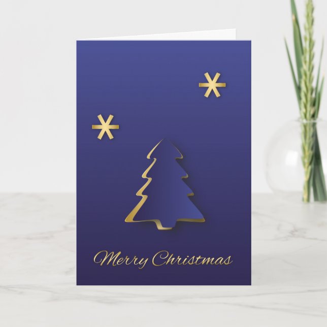 Cartes Pour Fêtes Annuelles Arbre de Noël bleu or élégant (Devant)