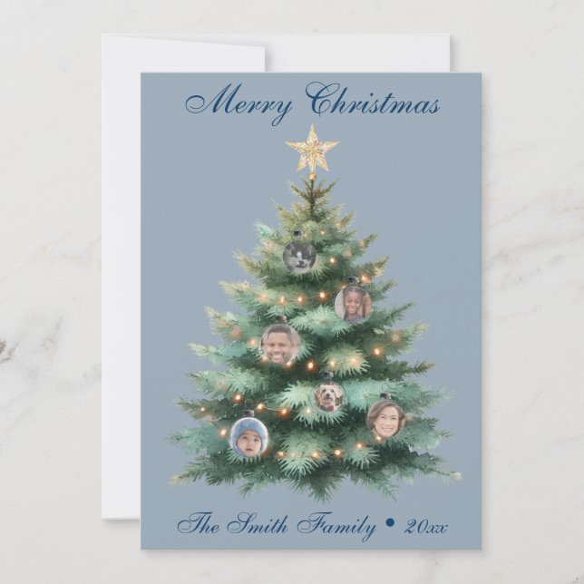 Cartes Pour Fêtes Annuelles Arbre de Noël bleu ornement photo (Devant)