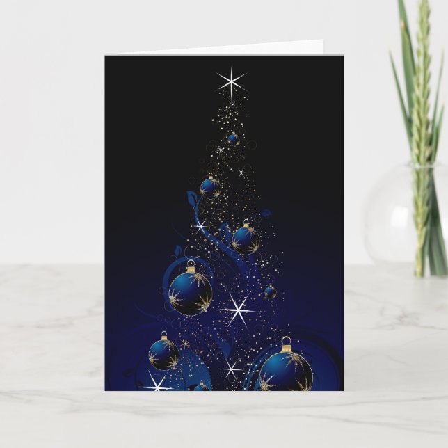 Cartes Pour Fêtes Annuelles Arbre de Noël bleu scintillant (Devant)