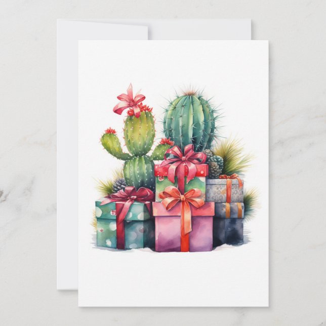 Cartes Pour Fêtes Annuelles Arbre de Noël Cactus Aquarelle (Devant)