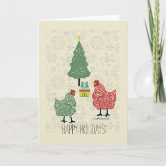 Cartes Pour Fêtes Annuelles Arbre de Noël & cadeau avec poules rouges & vertes