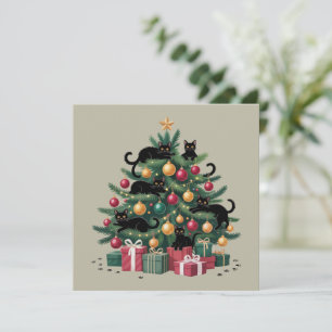 Cartes Pour Fêtes Annuelles Arbre de Noël Chats Noirs Amoureux des Chats Lumiè