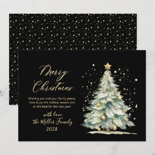 Cartes Pour Fêtes Annuelles Arbre de Noël Chic Black Gold Script