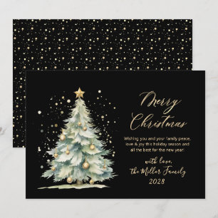 Cartes Pour Fêtes Annuelles Arbre de Noël Chic Black Gold Script