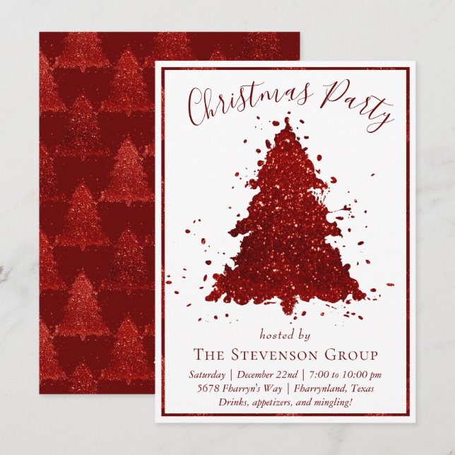 Cartes Pour Fêtes Annuelles Arbre de Noël classique | Rich Crimson Red Party (Devant / Derrière)