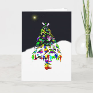 Cartes Pour Fêtes Annuelles Arbre de Noël coloré d'oiseau dans la neige