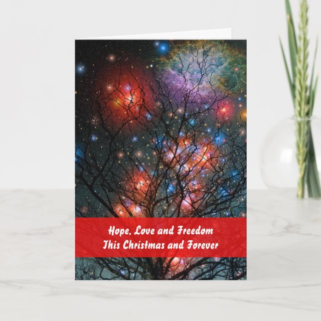 Cartes Pour Fêtes Annuelles Arbre de Noël cosmique avec la salutation (Devant)