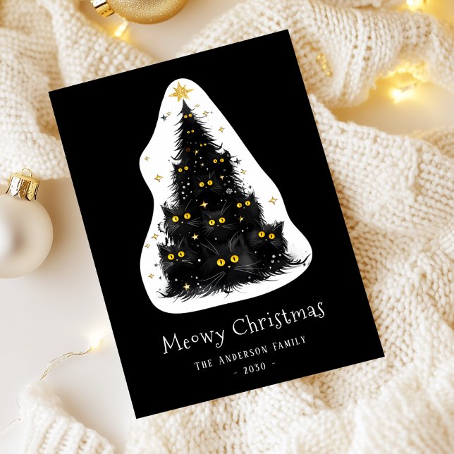 Cartes Pour Fêtes Annuelles Arbre de Noël de la Meowy Chat Noir (Créateur téléchargé)