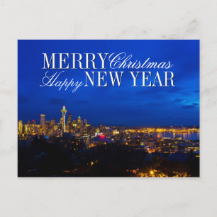 Cartes Pour Fêtes Annuelles Arbre de Noël de l'aiguille spatiale, Seattle Sky