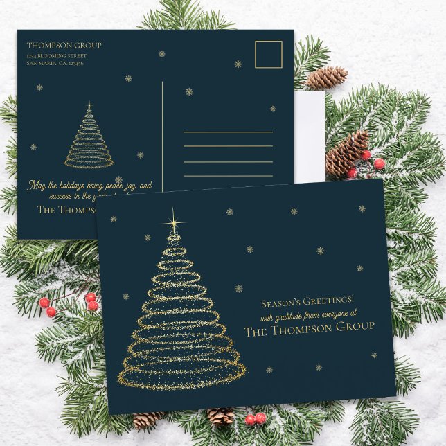 Cartes Pour Fêtes Annuelles Arbre de Noël de l'entreprise Dark Green & Gold (Corporate Dark Green & Gold Christmas Tree Holiday Postcard)