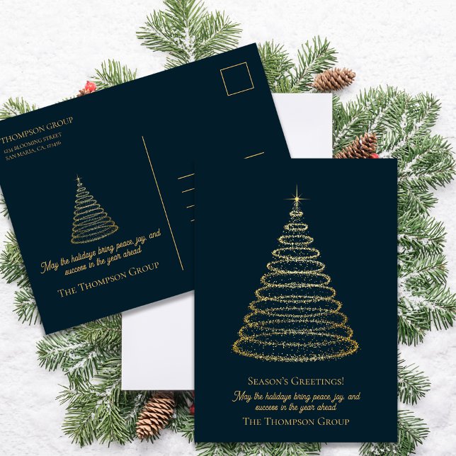 Cartes Pour Fêtes Annuelles Arbre de Noël de l'entreprise Salutation commercia (Corporate Gold Christmas Tree Business Greeting Holiday Postcard)