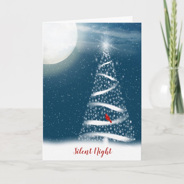 Cartes Pour Fêtes Annuelles Arbre de Noël de l'étoile blanche et lune (Devant)