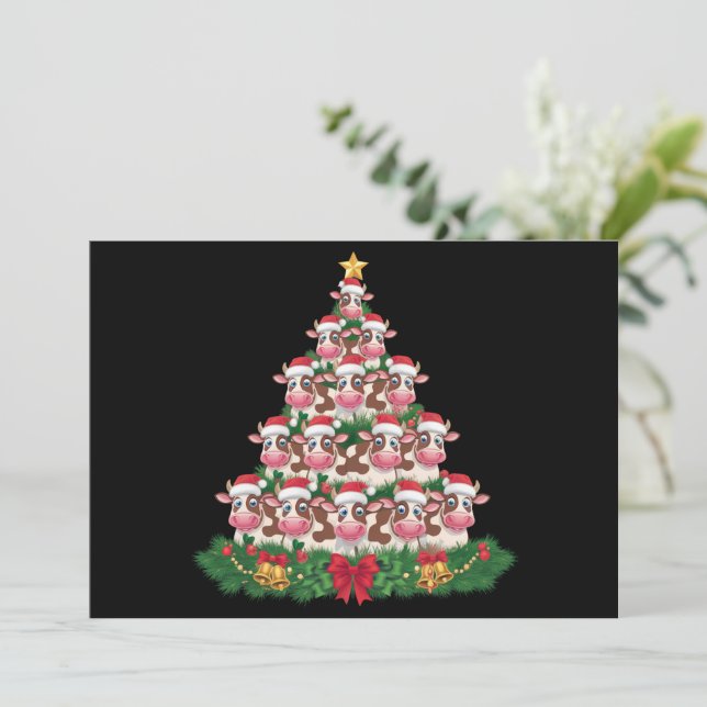 Cartes Pour Fêtes Annuelles Arbre de Noël de vache drôle amateur de vache Noël (Debout devant)