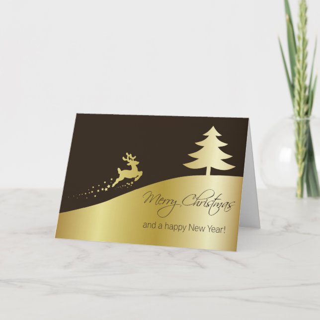 Cartes Pour Fêtes Annuelles Arbre de Noël doré avec rennes (Devant)