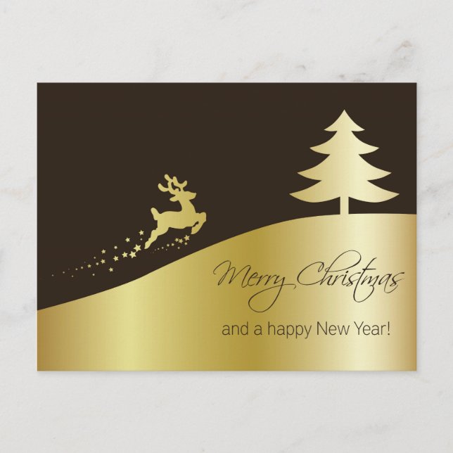 Cartes Pour Fêtes Annuelles Arbre de Noël doré avec rennes (Devant)