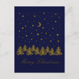 Cartes Pour Fêtes Annuelles Arbre de Noël doré scintillant, lune, étoiles sur