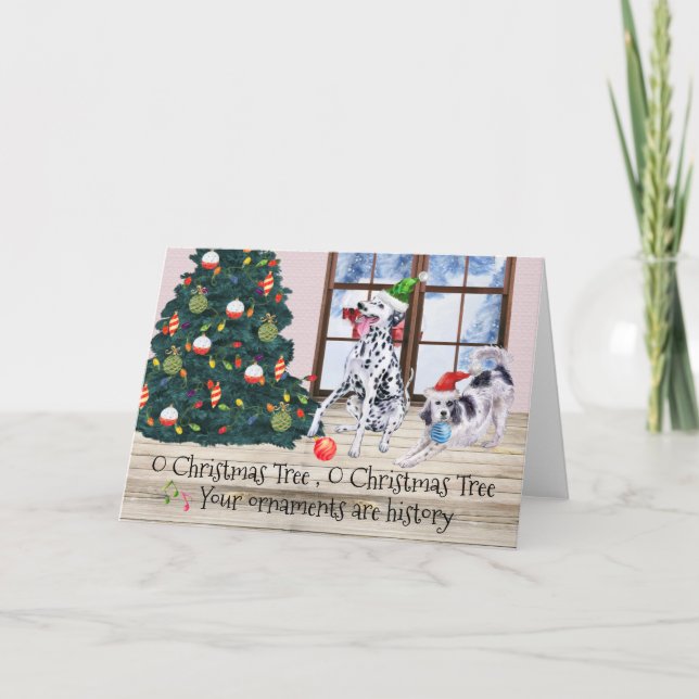 Cartes Pour Fêtes Annuelles Arbre de Noël drôle chien Dalmatien Épagneul  (Devant)