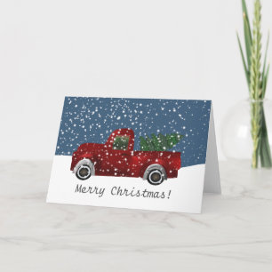 Cartes Pour Fêtes Annuelles Arbre de Noël du camion vintage rouge