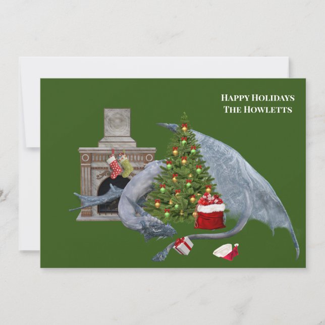 Cartes Pour Fêtes Annuelles Arbre de Noël du dragon blanc (Devant)