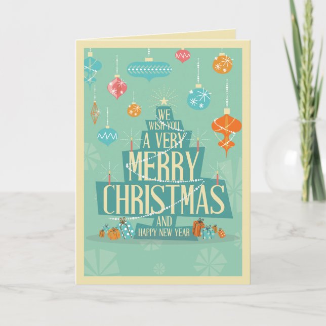 Cartes Pour Fêtes Annuelles Arbre de Noël du milieu du siècle (Devant)