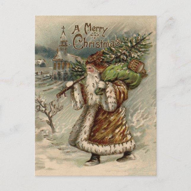 Cartes Pour Fêtes Annuelles Arbre de Noël du Père Noël victorien (Devant)