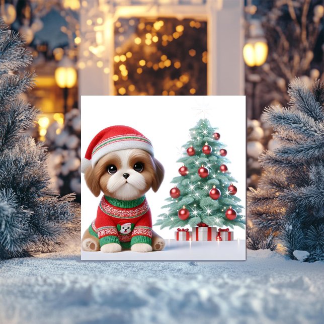 Cartes Pour Fêtes Annuelles Arbre de Noël du Shih Tzu (Créateur téléchargé)
