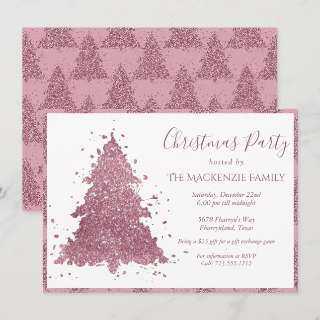 Cartes Pour Fêtes Annuelles Arbre de Noël élégant | Dusty Mauve Pink Party (Devant / Derrière)