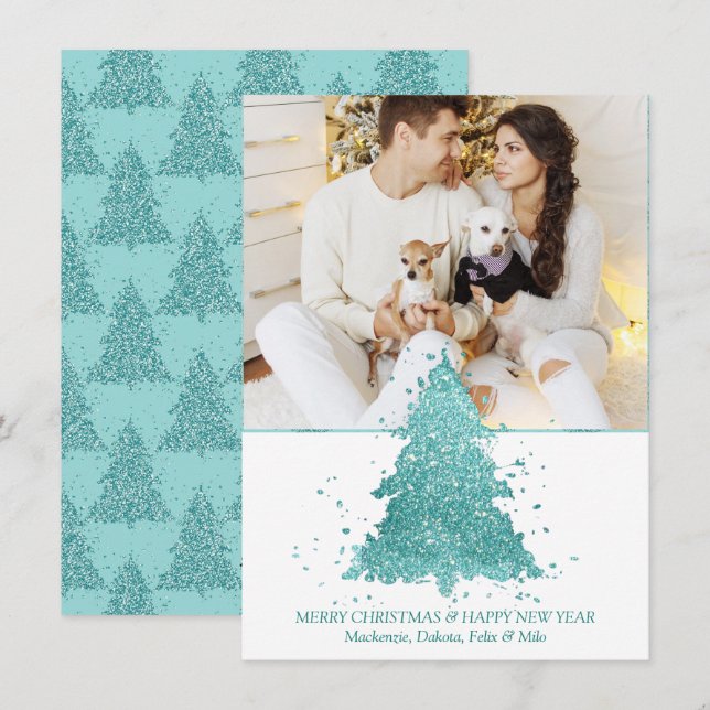 Cartes Pour Fêtes Annuelles Arbre de Noël élégant | Luxe Aqua Mint Photo (Devant / Derrière)